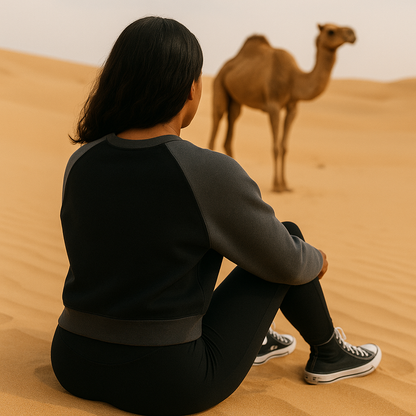 Raw-Hem Color-Block Raglan Crop Sweatshirt