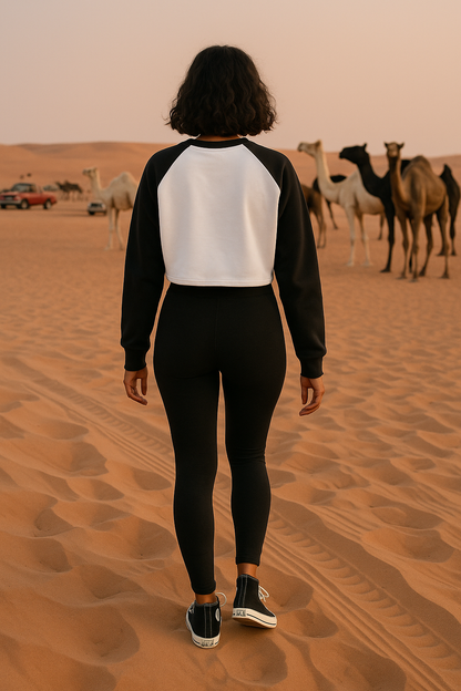 Raw-Hem Color-Block Raglan Crop Sweatshirt