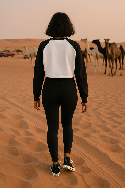 Raw-Hem Color-Block Raglan Crop Sweatshirt